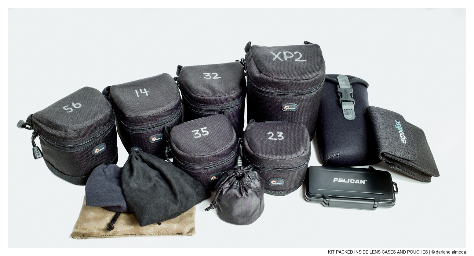 KIT PACKED INSIDE LENS CASES AND POUCHES