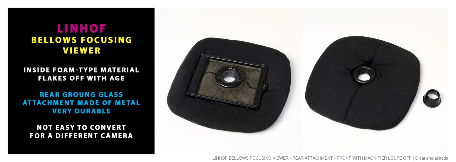 LINHOF BELLOWS FOCUSING VIEWER - REAR ATTACHMENT - FRONT WITH MAGNIFIER LOUPE OFF