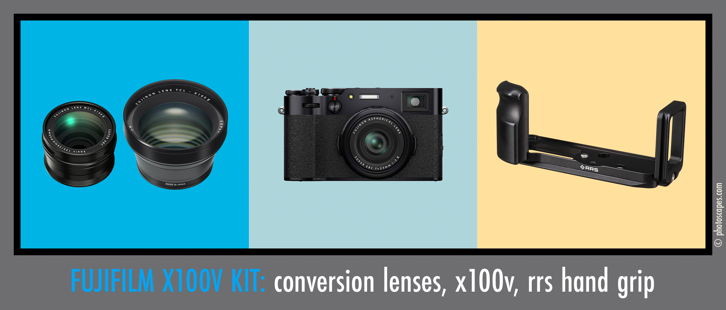FUJIFILM X100 SERIES CONVERSION LENSES + X100V + RRS X100V HAND GRIP