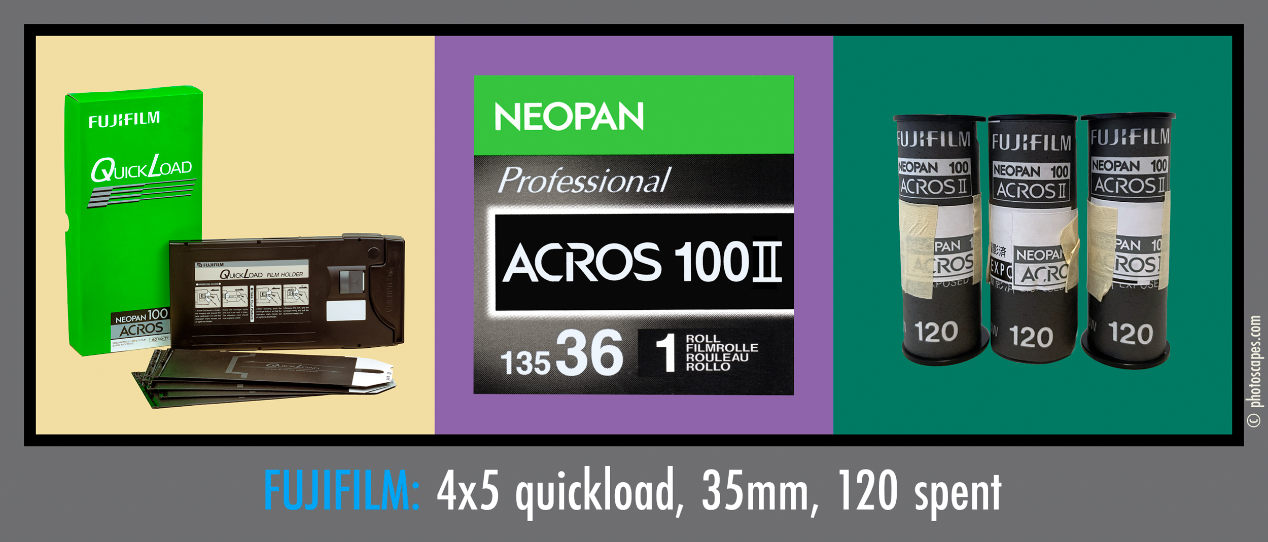 FUJIFILM QUICKLOAD NEOPAN 100 ACROS & HOLDER + INSTAX SP-3 PRINTER + LOMOGRAFLOK 4x5 INSTANT BACK