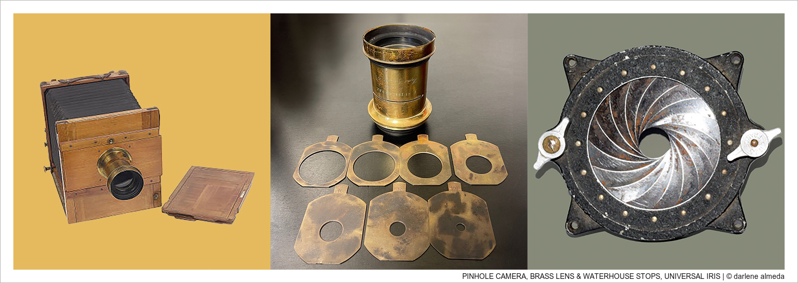 PINHOLE CAMERA, BRASS LENS & WATERHOUSE STOPS, UNIVERSAL IRIS