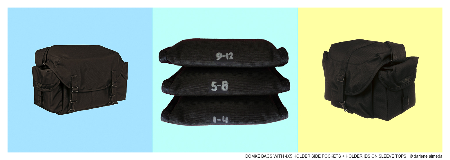 DOMKE BAGS WITH 4X5 HOLDER SIDE POCKETS + HOLDER IDS ON SLEEVE TOPS