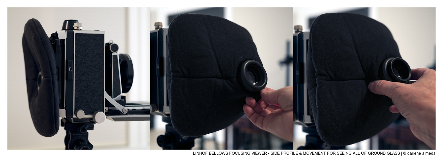 LINHOF BELLOWS FOCUSING VIEWER - SIDE PROFILE & MOVEMENT FOR SEEING ALL OF GROUND GLASS