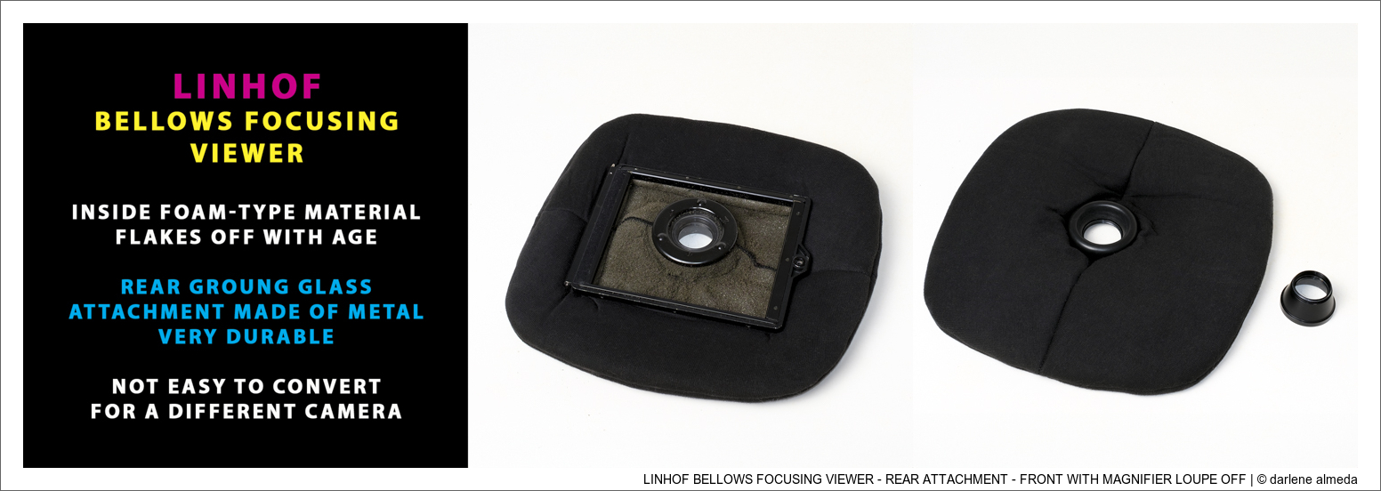 LINHOF BELLOWS FOCUSING VIEWER - REAR ATTACHMENT - FRONT WITH MAGNIFIER LOUPE OFF